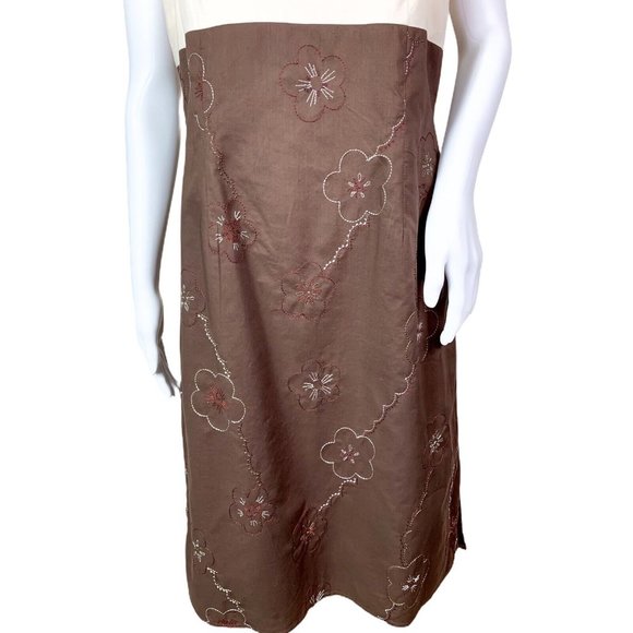 Kenar Sleeveless Cotton Sheath Dress Brown Beige Red Floral Embroidery 10 - Picture 4 of 7